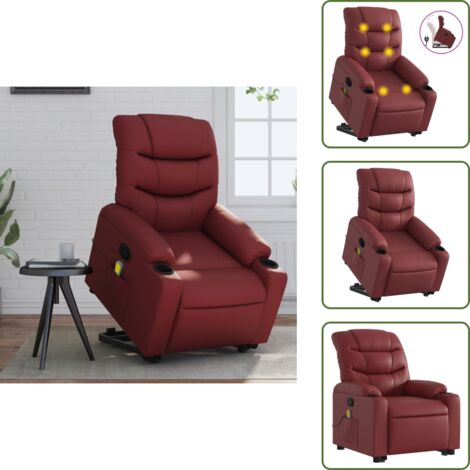 Reposapiés - vidaXL Sillón reclinable de masaje de pie cuero artificial rojo tinto - Respaldo