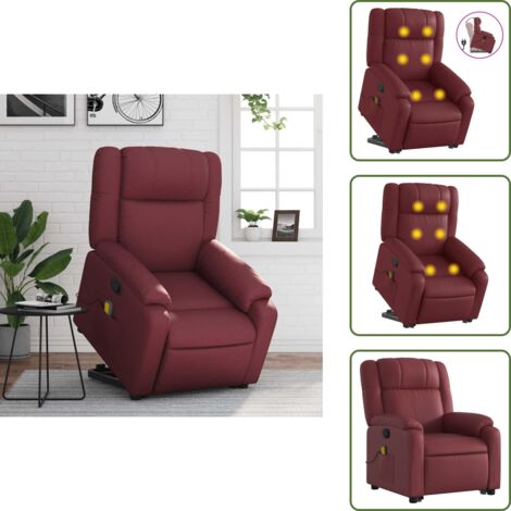 Reposapiés - vidaXL Sillón reclinable de masaje de pie cuero artificial rojo tinto - Respaldo