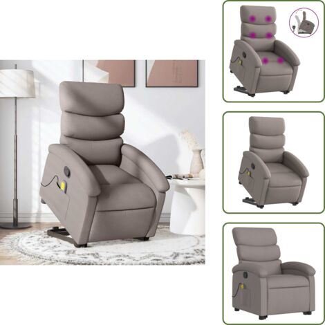 Reposapiés - vidaXL Sillón reclinable de masaje elevable tela gris taupé - Respaldo