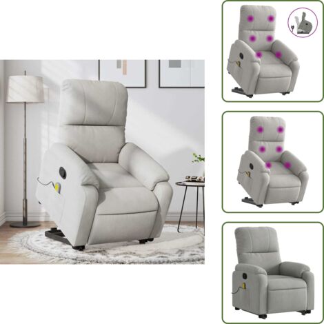 Reposapiés - vidaXL Sillón reclinable de masaje elevable tela microfibra gris claro - Respaldo