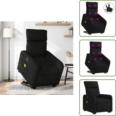 Reposapiés - vidaXL Sillón reclinable de masaje elevable tela negro - Respaldo