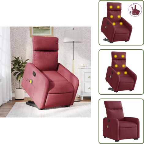 Reposapiés - vidaXL Sillón reclinable de masaje elevable tela rojo tinto - Respaldo