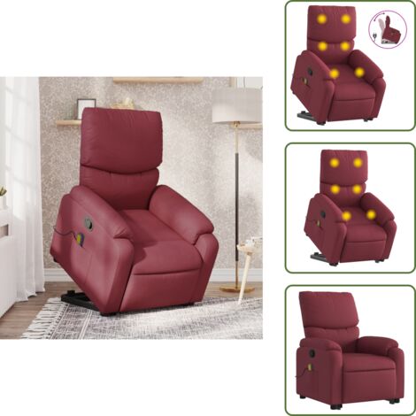 Reposapiés - vidaXL Sillón reclinable de masaje elevable tela rojo tinto - Respaldo