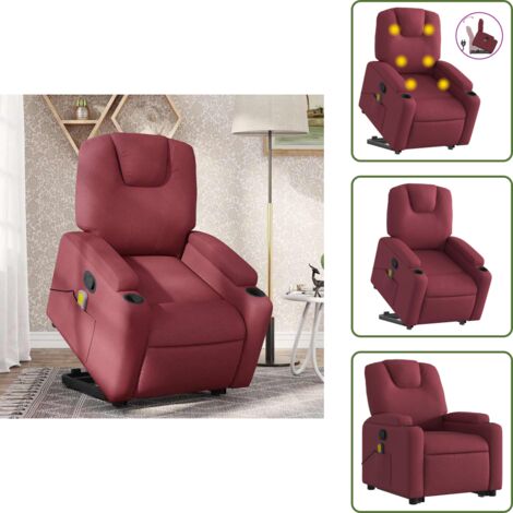 Reposapiés - vidaXL Sillón reclinable de masaje elevable tela rojo tinto - Respaldo