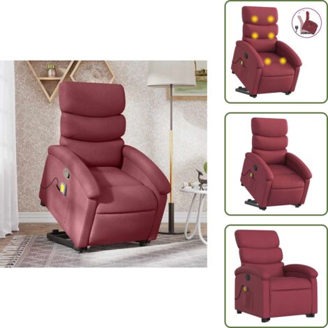 Reposapiés - vidaXL Sillón reclinable de masaje elevable tela rojo tinto - Respaldo
