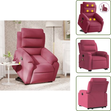 Reposapiés - vidaXL Sillón reclinable de masaje elevable terciopelo rojo tinto - Respaldo