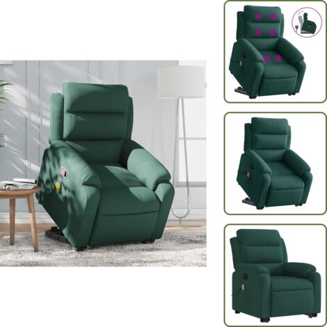Reposapiés - vidaXL Sillón reclinable de masaje elevable terciopelo verde oscuro - Respaldo