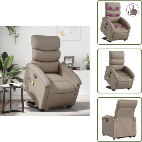Reposapiés - vidaXL Sillón reclinable masaje pie cuero artificial color capuchino - Respaldo