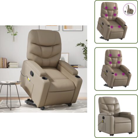 Reposapiés - vidaXL Sillón reclinable masaje pie cuero artificial color capuchino - Respaldo