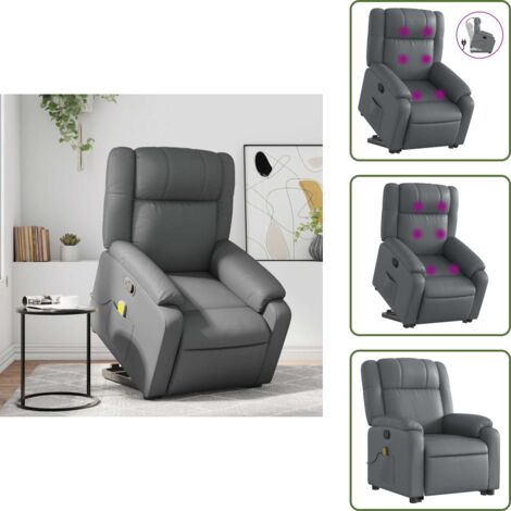 Reposapiés - vidaXLSillón reclinable de masaje de pie cuero artificial gris - Respaldo