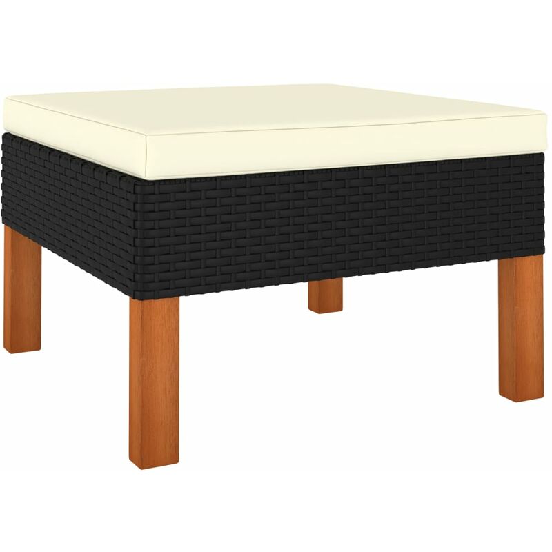 

Reposapiés de ratán sintético y madera maciza de eucalipto - Negro