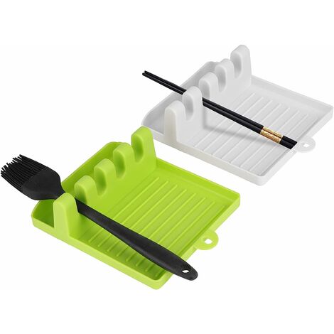 Repose Cuillère Cuisine Support de Cuillère avec Tampon Anti-Goutte Antidérapant Pose Ustensiles Cuisine Repose Cuillère Outil pour Protéger Plan de Travail, Crédence Et Plaque Cuisson 2 Pièces