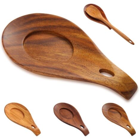 Repose Cuillère en Bois d'acacia, Cuillère Repose en Bois Naturel, Repose-Ustensiles de Cuisine en Bois, Repose-Cuillère Résistant à la Chaleur, Porte-cuillère Pour Cuisinière (Bois d'acacia)