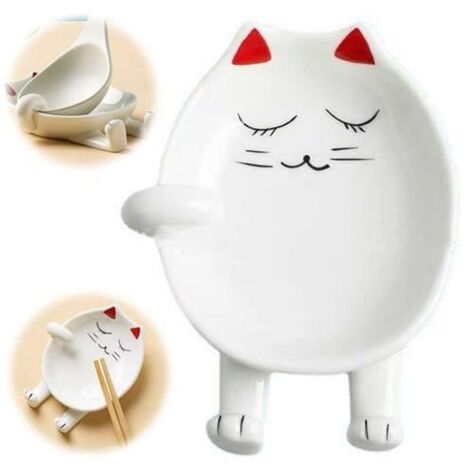Repose-cuillère en céramique forme de chat – Support pratique pour ustensiles de cuisine, idéal pour couvercles de casseroles et fourchettes