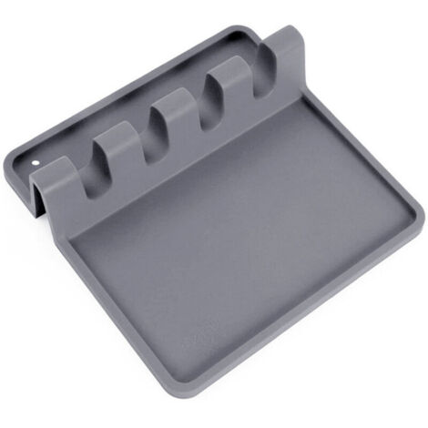 Repose cuillère Kitchen Repos ustensile Pose ustensiles Cuisine louche spatule Couvert Couvercle,Support en Silicone avec égouttoir,Outil pour protéger Plan de Travail,crédence et Plaque Cuisson(Gris)