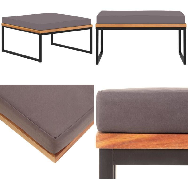 Repose-pied avec coussin 66x66x36 cm Bois d'acacia Gris foncé - Pouf Design - Repose Pied Moderne - Meuble Salon - Fauteuil Pliable - Assise