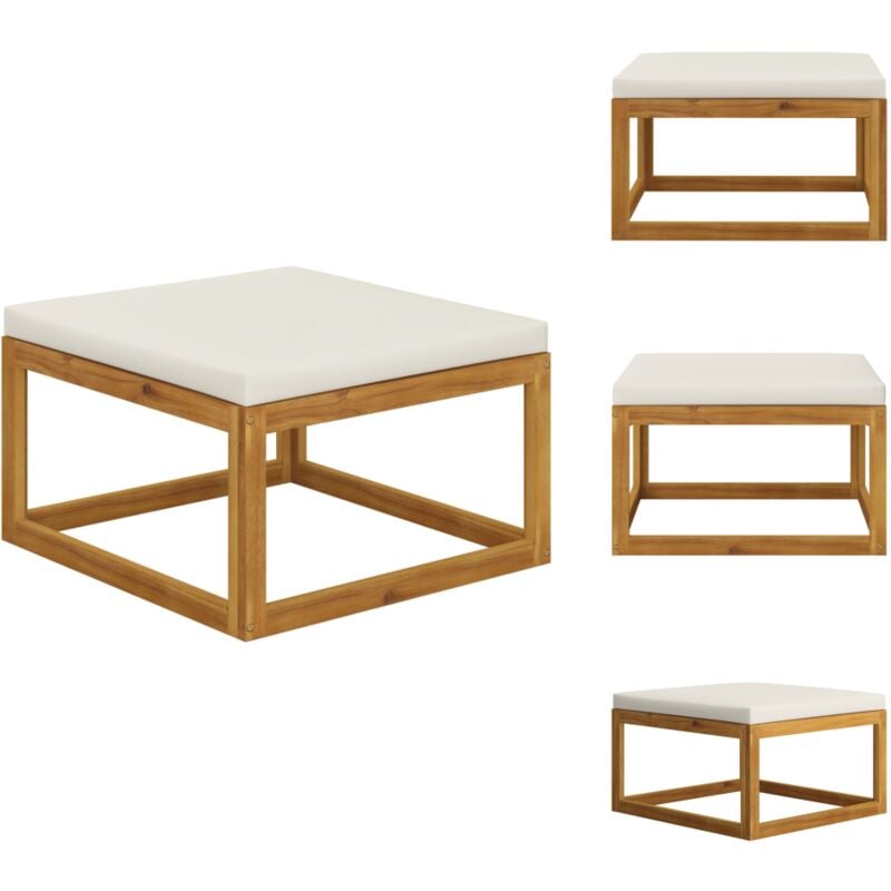 Repose-pied avec coussin blanc crème Bois d'acacia massif - Repose Pied Jardin - Mobilier De Jardin - Chaise Longue - Pouf Jardin - Acacia Massif