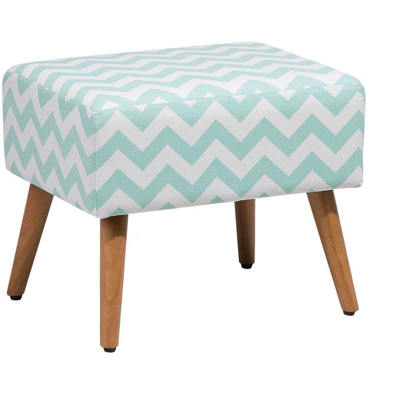 Pouf Rectangulaire 50 x 39 cm en Tissu Coton Blanc et Vert Motif à Chevron Manteo