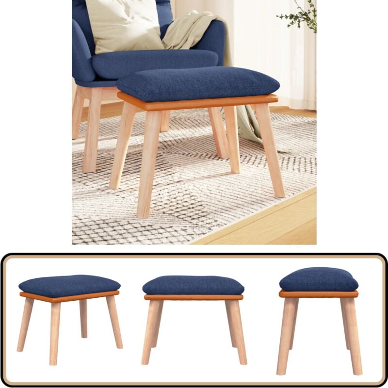 Repose-pied Bleu 45x29,5x35 cm Tissu et similicuir - Tabouret - Repose-pied - Pouf - Meuble Salon - Déco Intérieure