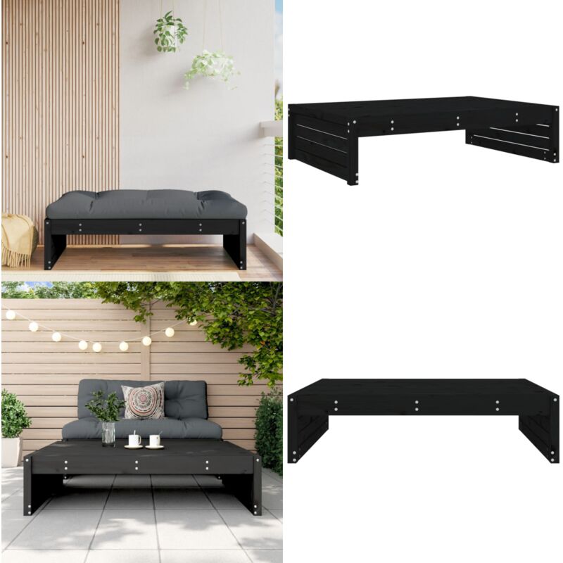 Repose-pied de jardin 120x80 cm noir bois de pin massif - Pouf De Jardin - Repose Pied - Mobilier De Jardin - Chaise De Jardin - Table Basse