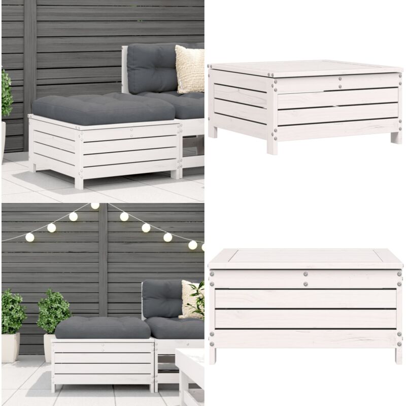 Repose-pied de jardin avec coussin blanc bois de pin massif - Chaise De Jardin - Mobilier De Jardin - Pouf Extérieur - Relax - Canapé D'extérieur