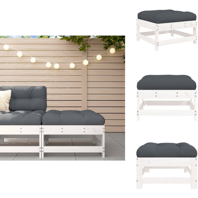 Repose-pied de jardin avec coussin blanc bois de pin massif - Repose Pied Jardin - Fauteuil Extérieur - Mobilier De Jardin - Chaise Lounge - Meubles