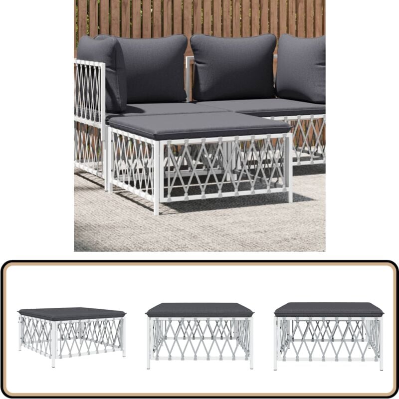 Repose-pied de jardin avec coussin blanc tissu tissé - Repose Pied Jardin - Fauteuil De Jardin - Mobilier De Jardin - Canapé D'extérieur - Set De