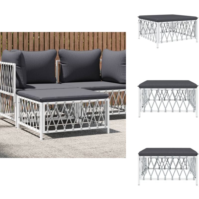 Repose-pied de jardin avec coussin blanc tissu tissé - Repose Pied Jardin - Fauteuil De Jardin - Mobilier De Jardin - Canapé D'extérieur - Set De