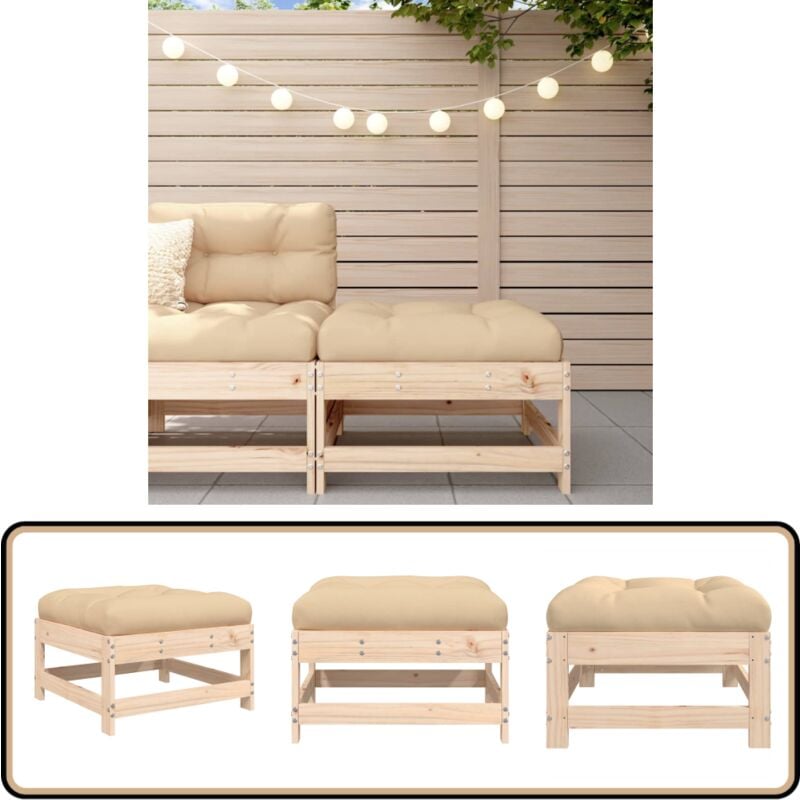 Repose-pied de jardin avec coussin bois de pin massif - Repose Pied Jardin - Mobilier De Jardin - Chaise Lounge - Fauteuil Extérieur - Meubles De