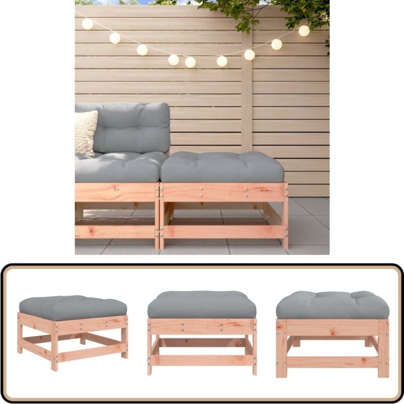 Repose-pied de jardin avec coussin bois massif douglas - Repose Pied Jardin - Meuble Jardin - Mobilier Extérieur - Chaise Lounge - Fauteuil Jardin