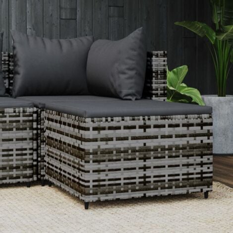 Repose-pied de jardin avec coussin Gris Résine tressée