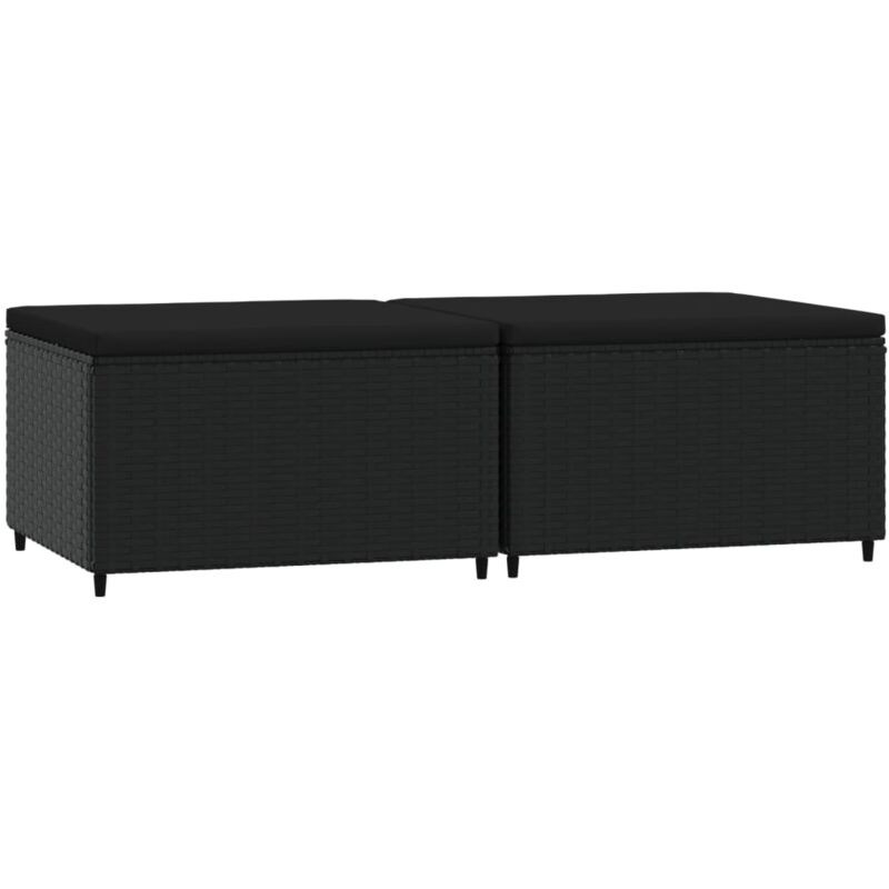 Repose-pieds de jardin avec coussins 2 pcs noir résine tressée