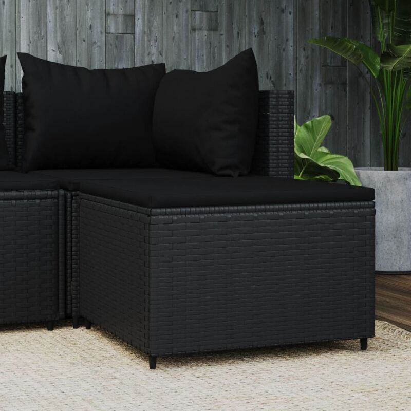 Vidaxl - Repose-pied de jardin avec coussin noir résine tressée