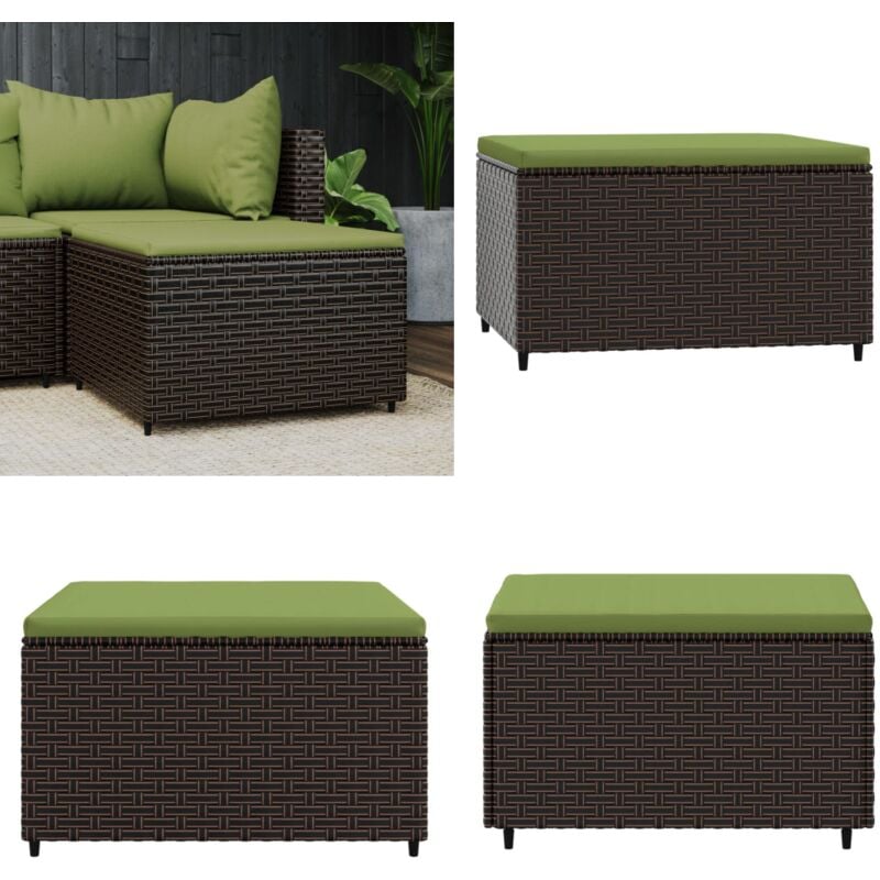 Repose-pied de jardin avec coussin marron résine tressée - repose-pied - repose-pieds - Home & Living - Brun