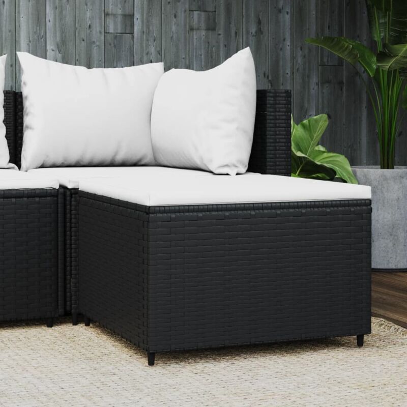 Decdeal - Repose-pied Tabouret Bas Pouf Bout de Canapé de jardin avec coussin noir résine tressée 89815