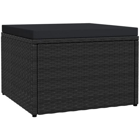 Repose-pied de jardin avec coussin Noir Résine tressée