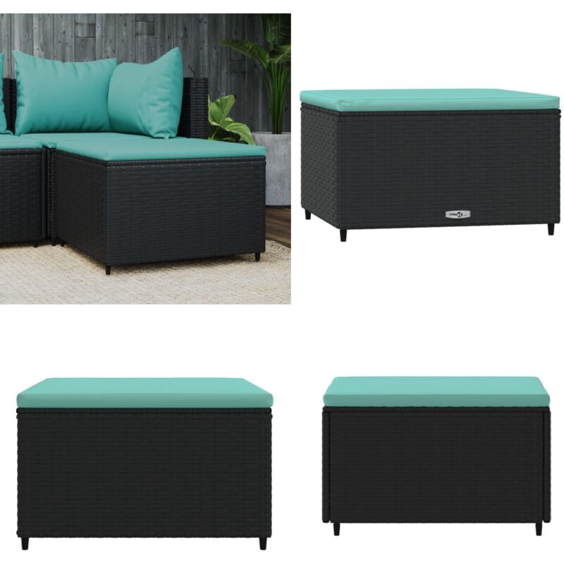 Repose-pied de jardin avec coussin noir résine tressée - repose-pied - repose-pieds - Home & Living - Noir