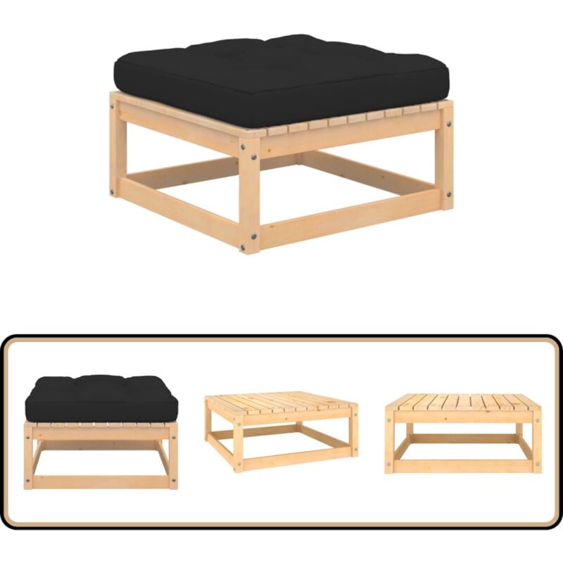 Repose-pied de jardin avec coussin Pin massif - Repose Pied Jardin - Fauteuil De Jardin - Mobilier De Jardin - Chaise Longue - Relax Jardin