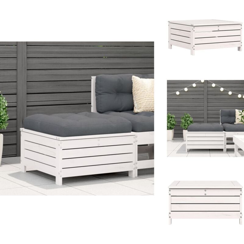 Repose-pied de jardin blanc 62x63,5x32 cm bois de pin massif - Repose Pied Jardin - Fauteuil Jardin - Mobilier Jardin - Meubles Exterieur - Chaise