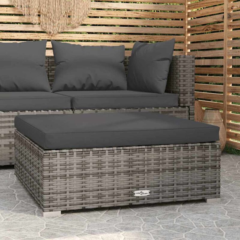 Vidaxl - Repose-pied de jardin et coussin Gris 70x70x30cm Résine tressée
