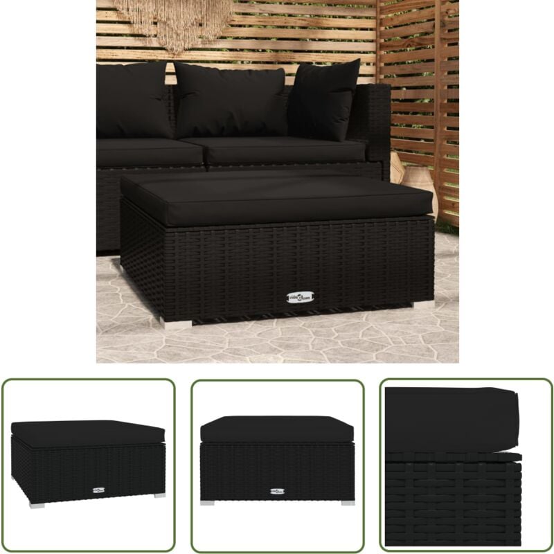 Repose-pied de jardin coussin Noir 70x70x30 cm Résine tressée - Repose Pied Jardin - Pouf Extérieur - Mobilier De Jardin - Chaise Lounge - Relaxation