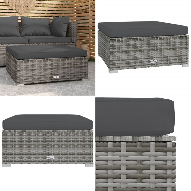 Repose-pied de jardin et coussin Gris 70x70x30cm Résine tressée - Repose Pied Jardin - Pouf Extérieur - Mobilier De Jardin - Chaise Lounge Extérieure