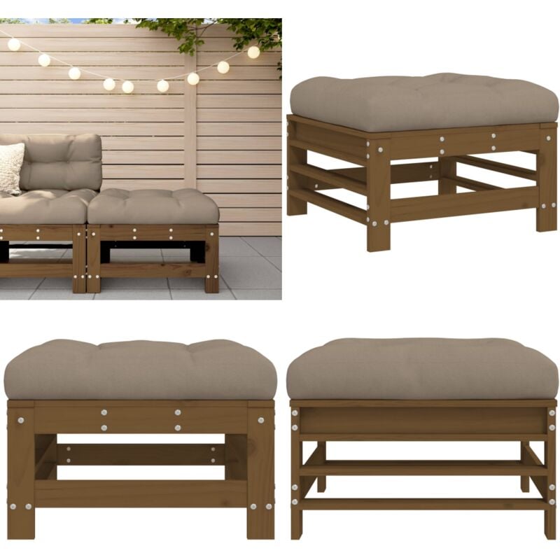 Repose-pied de jardin et coussin marron miel bois de pin massif - Repose-pied De Jardin - Mobilier De Jardin - Chaise De Jardin - Canapé D'extérieur