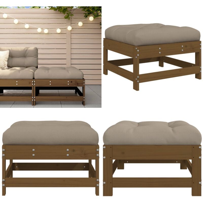 Repose-pied de jardin et coussin marron miel bois de pin massif - Repose Pied Jardin - Mobilier De Jardin - Chaise Lounge - Fauteuil Extérieur