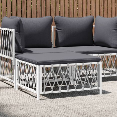 Repose-pied de jardin Tabouret Bas  Pouf Bout de Canapé avec coussin blanc tissu tissé 89927