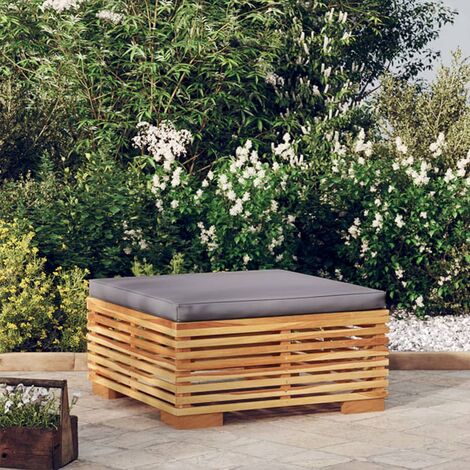 Repose-pied de jardin Tabouret Bas  Pouf Bout de Canapé et coussin Gris foncé Bois de teck massif 72221