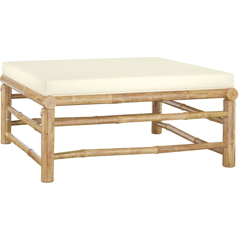 Repose-pied de jardin, Tabouret Pouf, Tabouret Bas avec coussin blanc crème Bambou LQF10335 design in