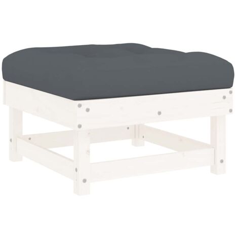 Repose-pied de jardin，Tabouret  de jardin avec coussin blanc bois de pin massif CFW18584