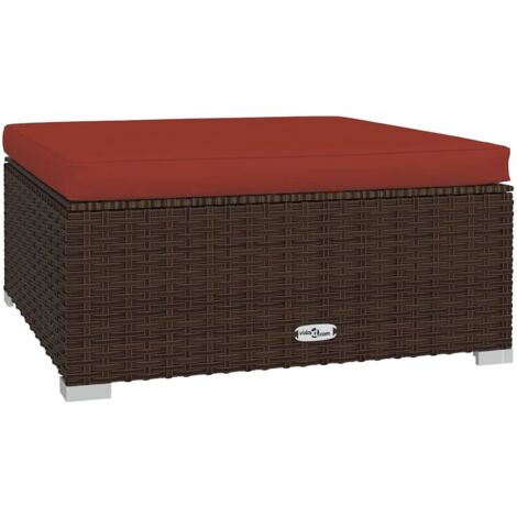 Repose-pied de jardin，Tabouret  de jardin et coussin Marron 70x70x30 cm Poly rotin CFW91646