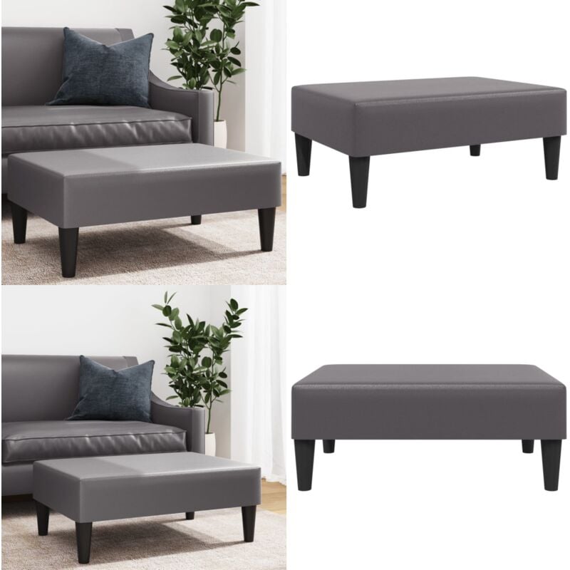 Repose-pied gris 77x55x31 cm similicuir - Tabouret - Repose-pied - Pouf - Simili Cuir - Meuble Salon - Home & Living